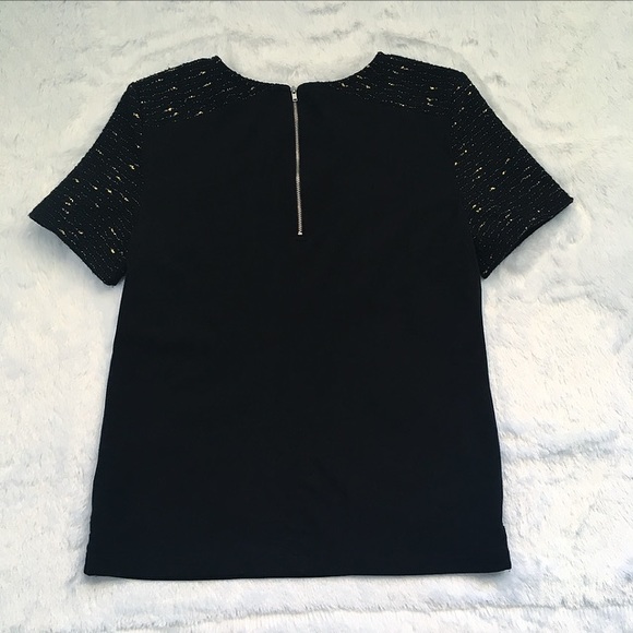 Like New Black J. Crew Blouse with Tweed Sleeves - Picture 2 of 5